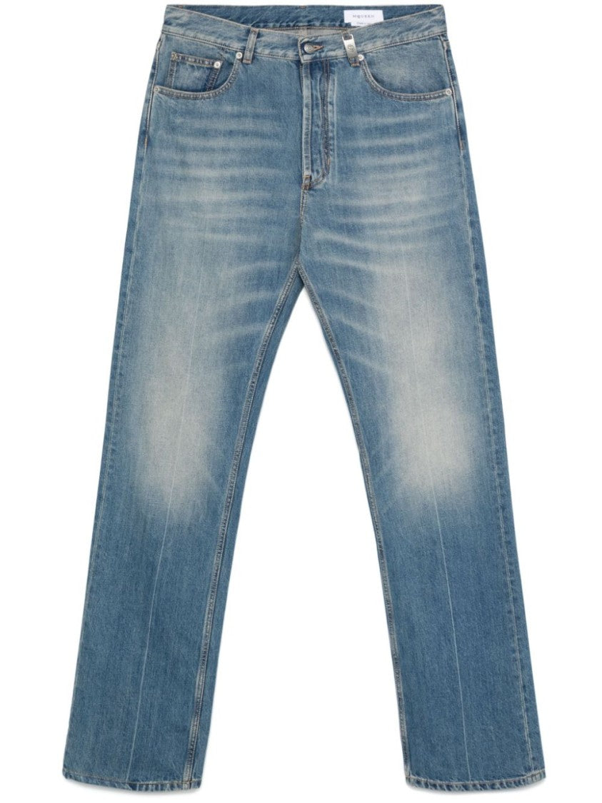 Alexander Mcqueen Powder Blue Straight-Leg Jeans With Classic Five-Pocket Design