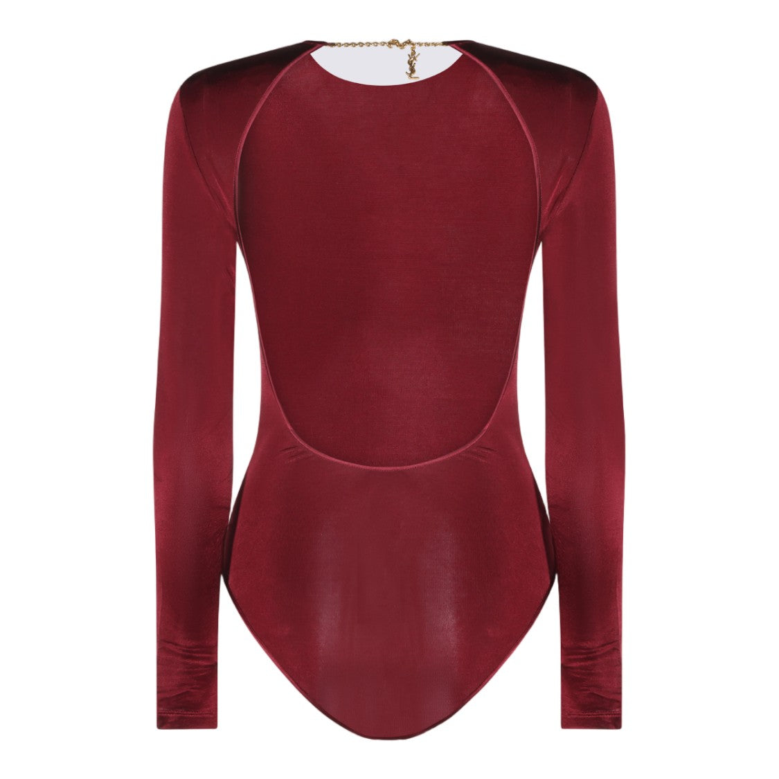Saint Laurent Burgundy Gold Chain Open-Back Bodysuit