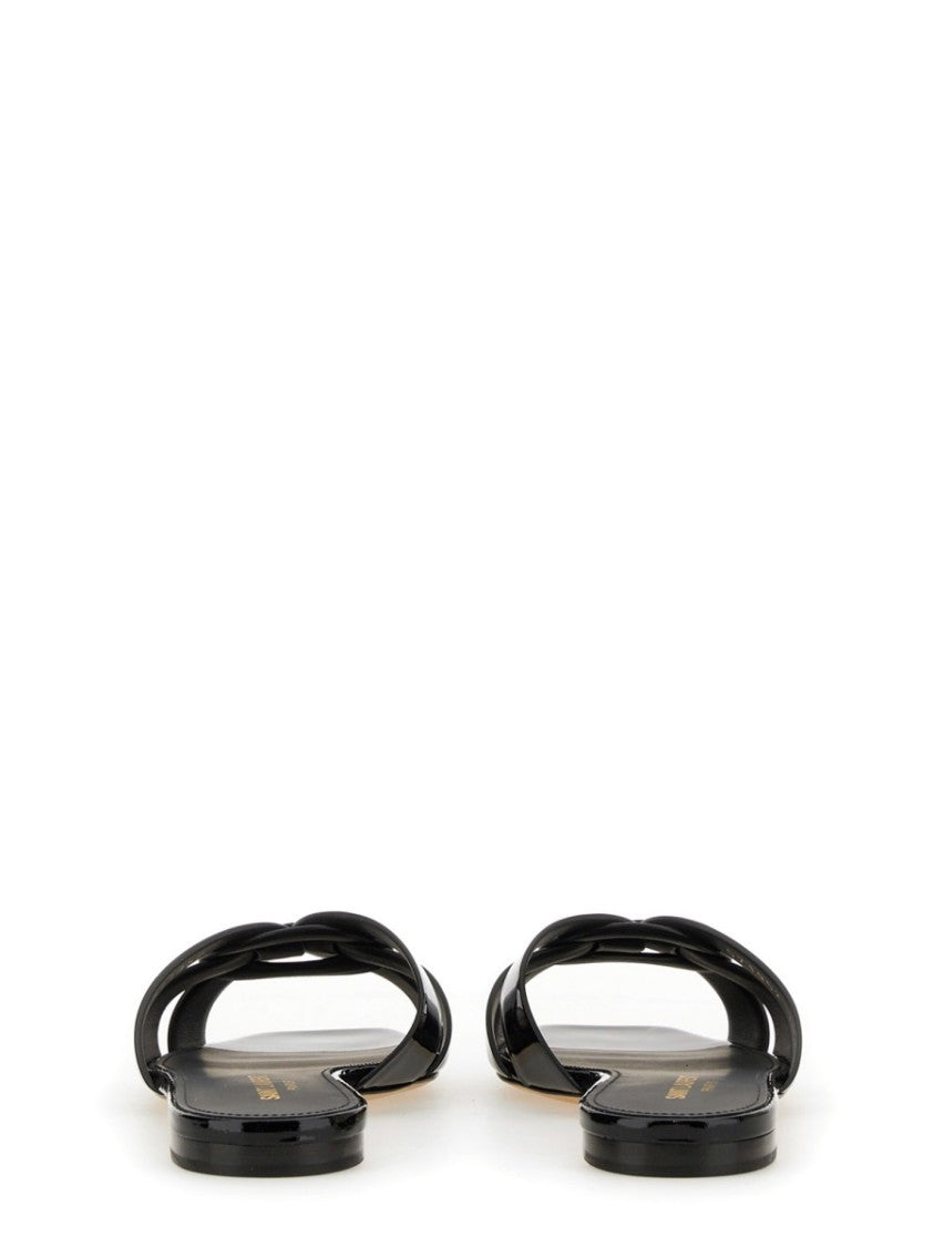 Saint Laurent Black Glossy Calfskin Flat Tribute Sandals