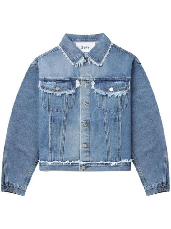 Séfr Cropped Denim Jacket With Distressed Details