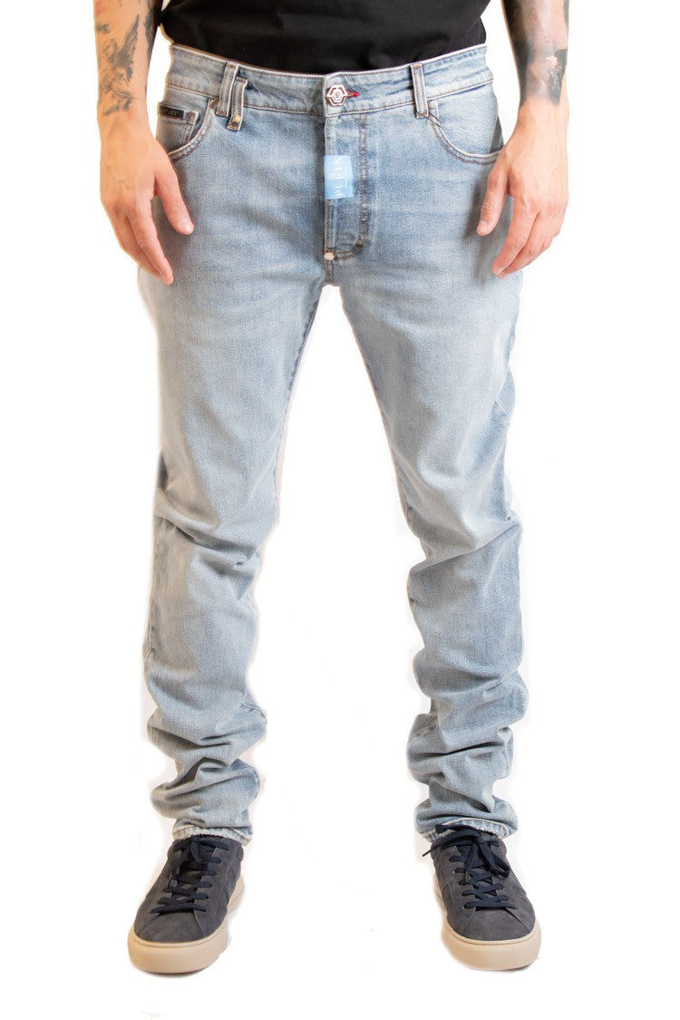 Philipp Plein Light Blue Slim Tapered Light Wash Cotton-Blend Jeans