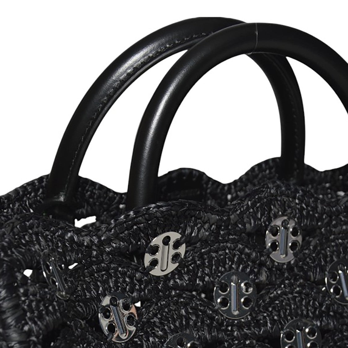Rabanne Black Raffia Tote Bag With Logo Medallions