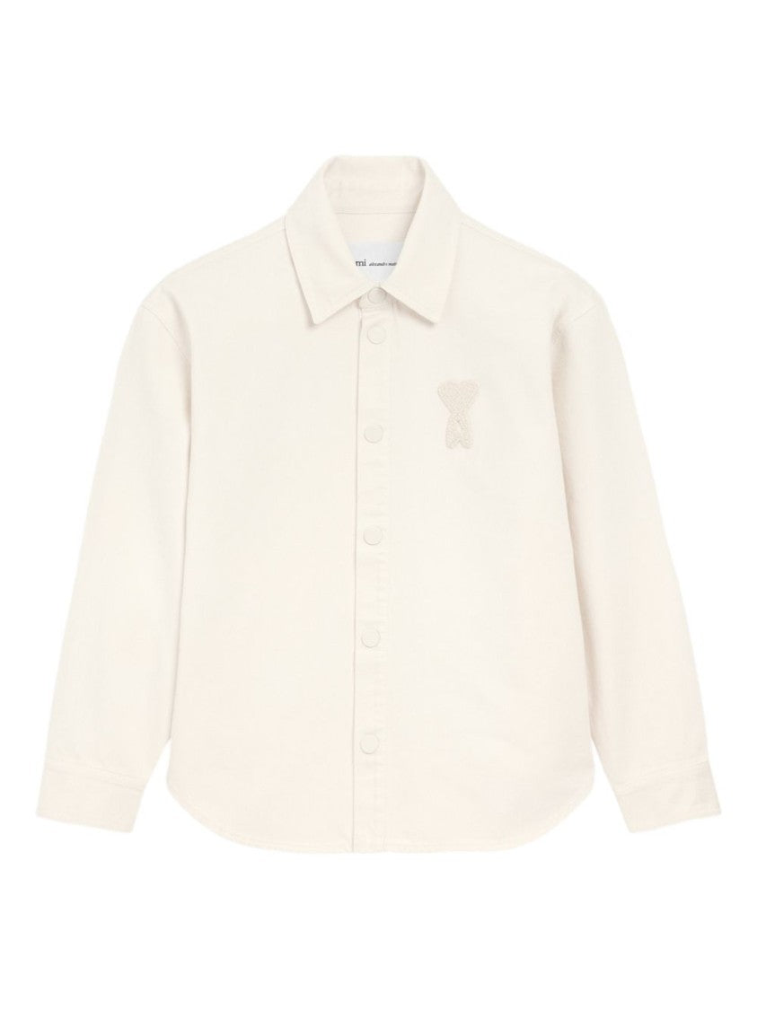 Ami Paris Beige Crochet Patch Snap Button Shirt