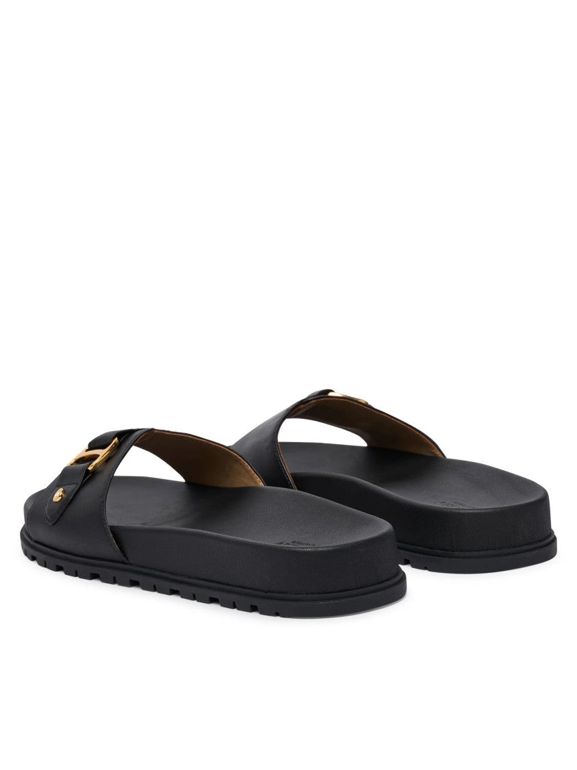Lauren Ralph Lauren Slide Sandals With Gold-Tone Buckle Detail