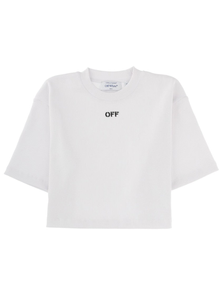 Off-White Crew Neck Boxy Cropped T-Shirt