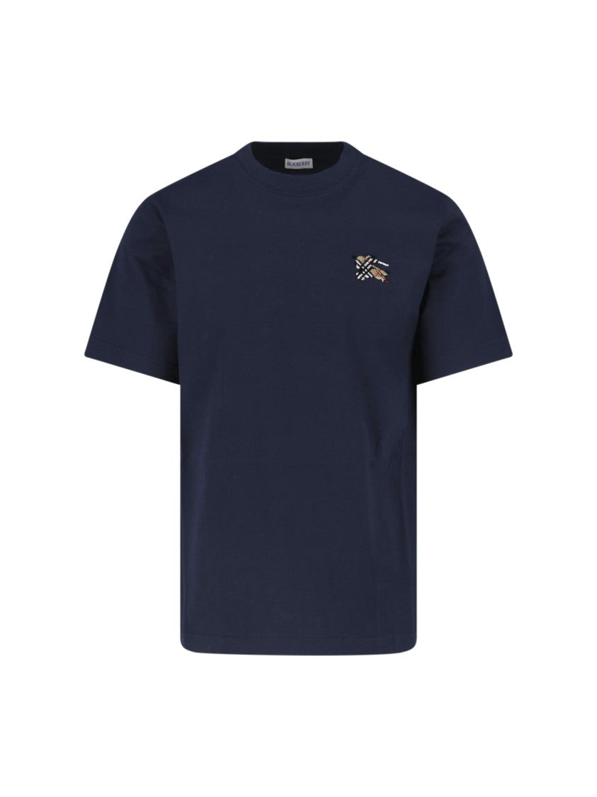 Burberry Navy Cotton T-Shirt With Ekd Logo