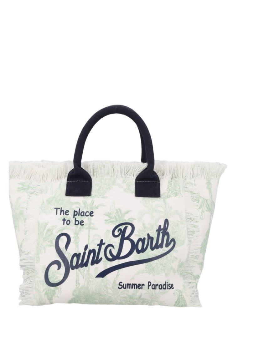 Mc2 Saint Barth Multicolor Leafy Pattern Fringed Tote Bag