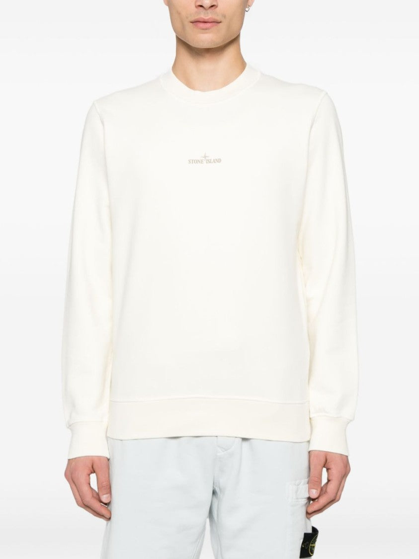 Stone Island White Crewneck Sweatshirt With Institutional Print