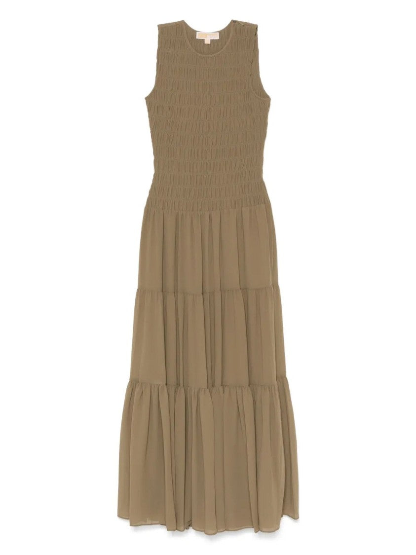 Michael Kors Tiered Midi Dress With Smocked Bodice And Flowing Layers