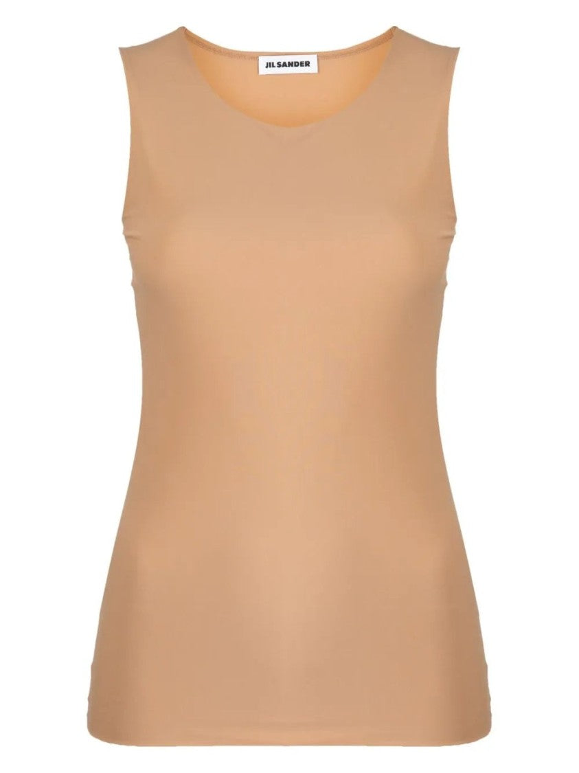 Jil Sander Beige V-Neck Tank Top With Silhouette