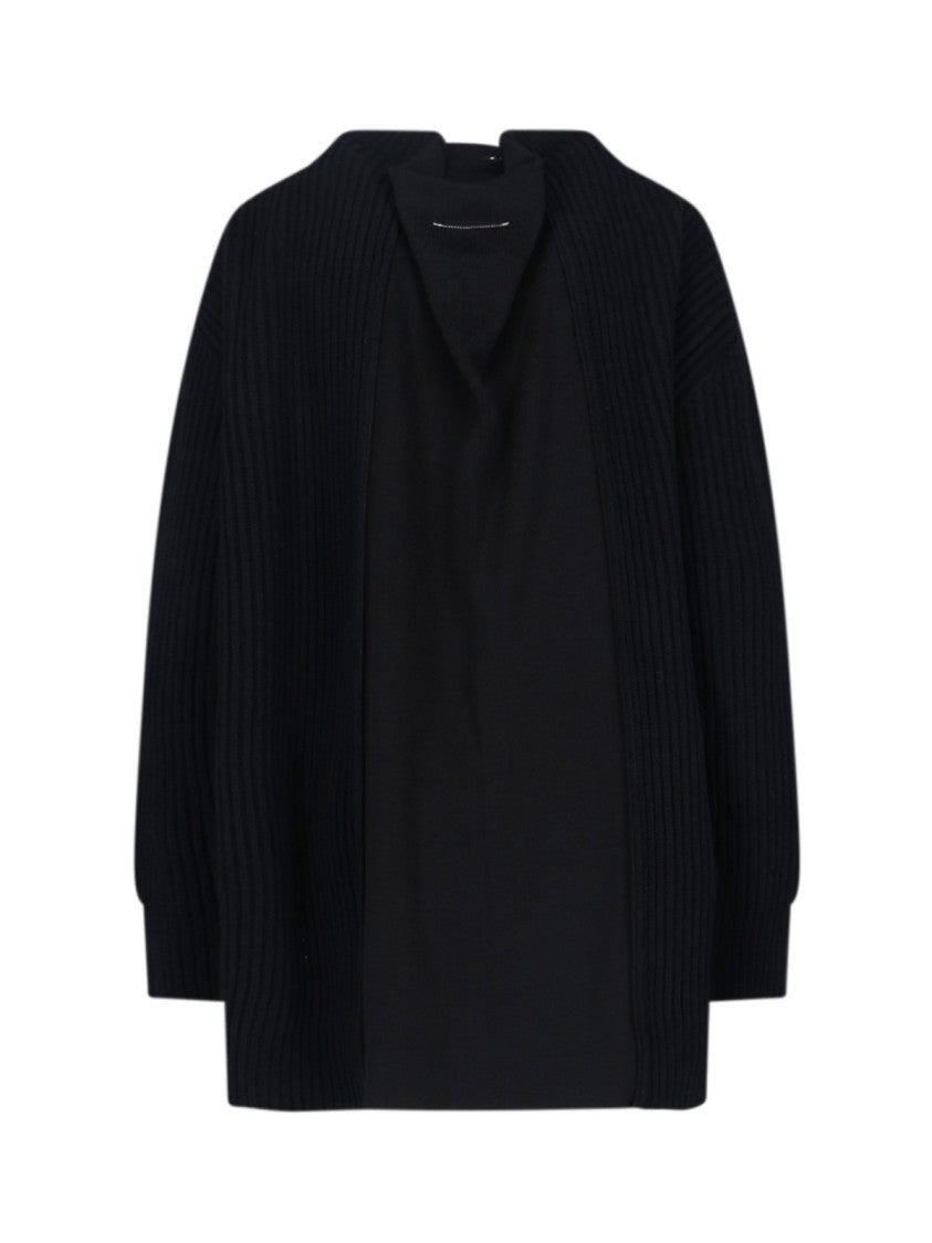 Mm6 By Maison Margiela Wool Blend Knit Dress With Contrasting Back Panel And Logo Detail