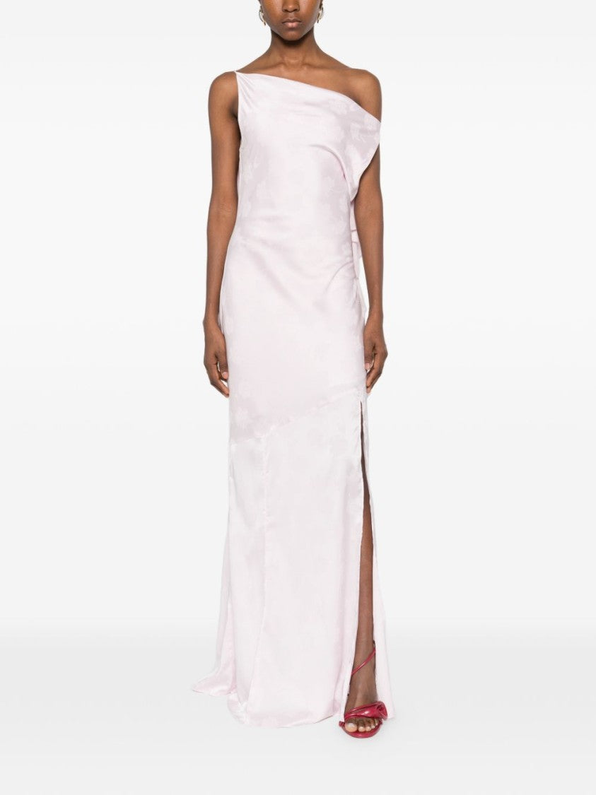 Rotate Draped Pink Maxi Dress With Ruffle Details