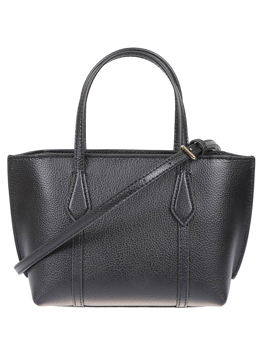 Tory Burch Perry Black Hammered Leather Shoulder Bag