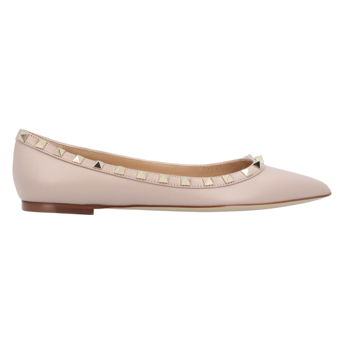 Valentino Pointed Toe Flat Shoes With Gold-Tone Rockstuds