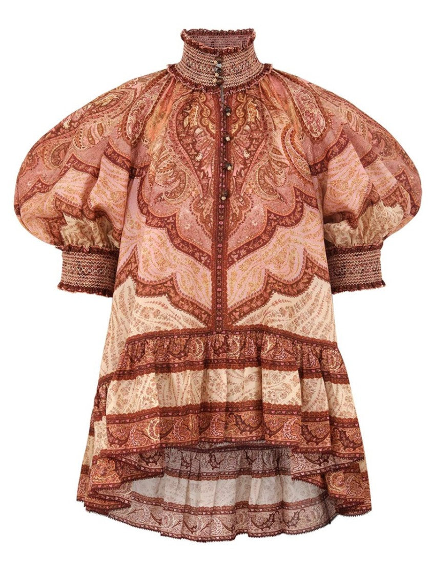 Zimmermann Earthy Paisley Silk Ruffle Blouse