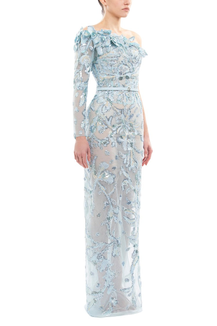 Saiid Kobeisy One-Shoulder Embroidered Tulle Dress