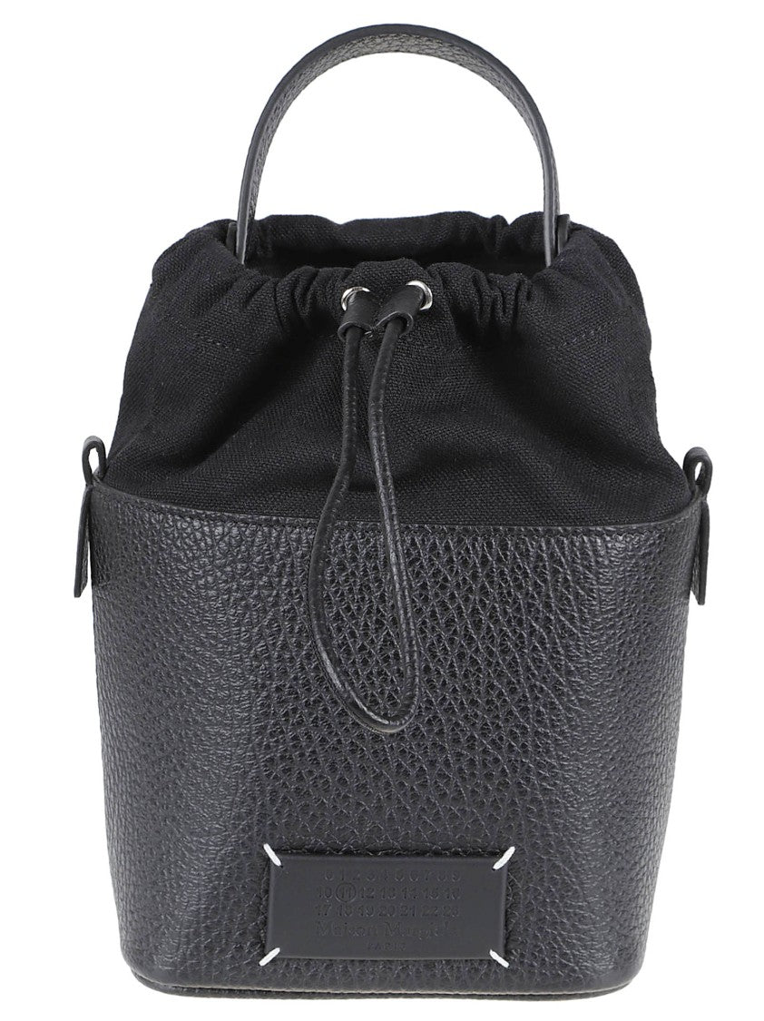 Maison Margiela Compact Textured Leather Bucket Bag With Drawstring Closure