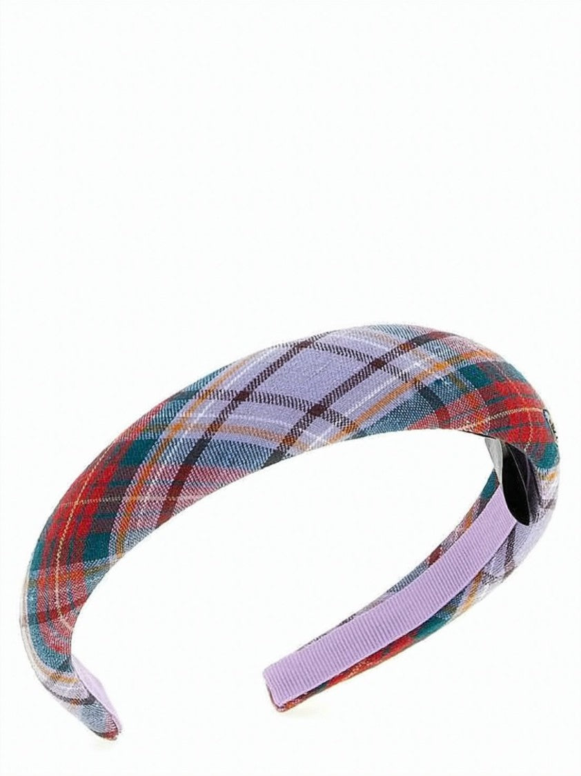 Vivienne Westwood Plaid Linen Headband With Embroidered Emblem
