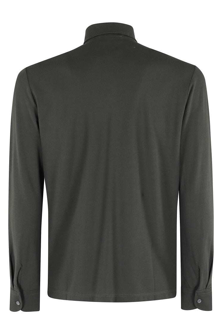 Zanone Long-Sleeved Polo Shirt In Dark Green Ice Cotton