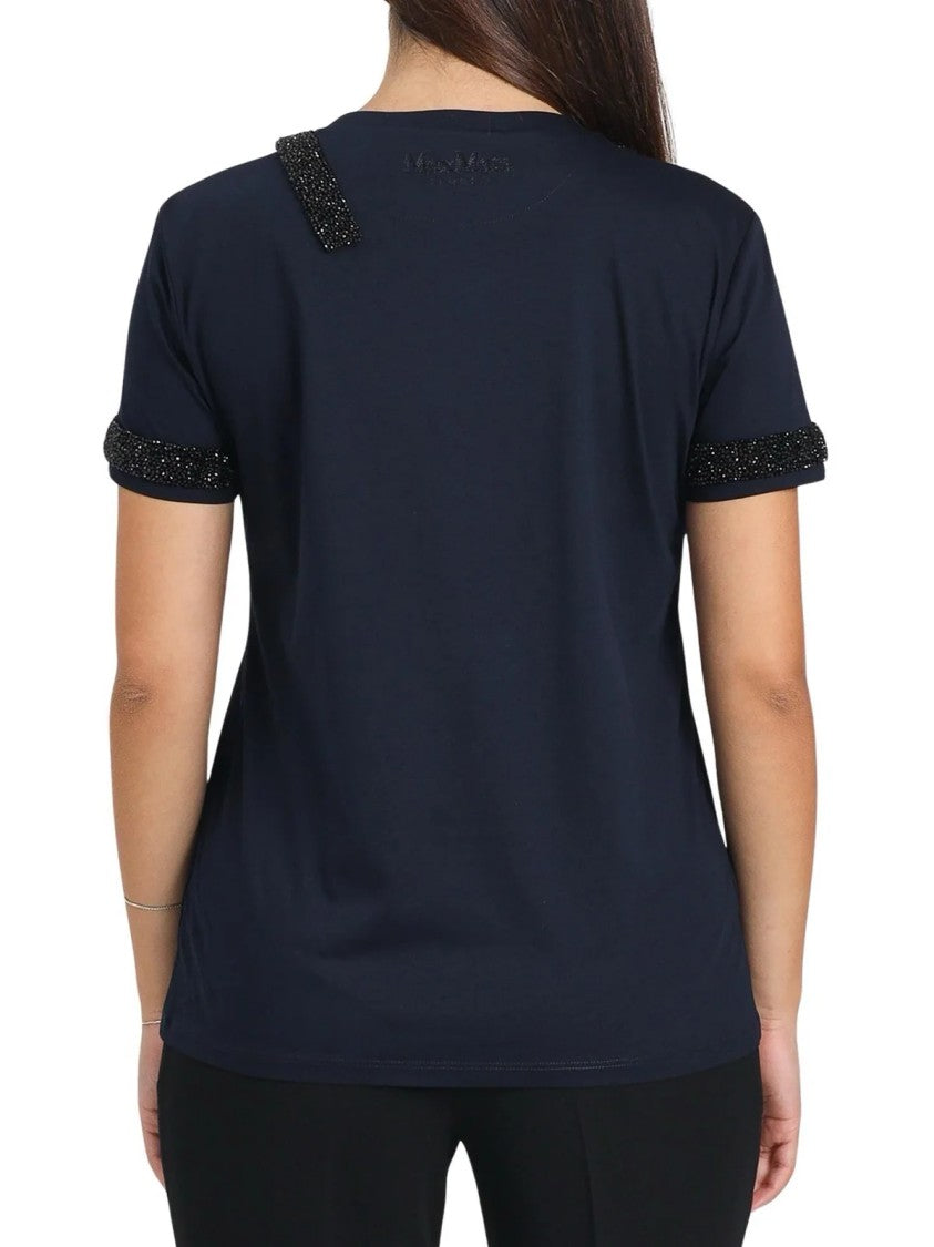 Max Mara Blue Cotton Beaded T-Shirt