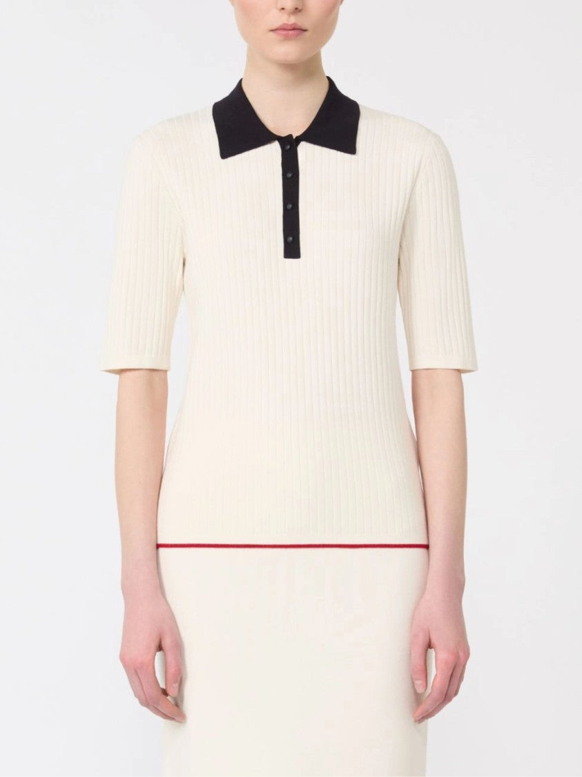Max Mara White Blue Details Viscose Polo Shirt