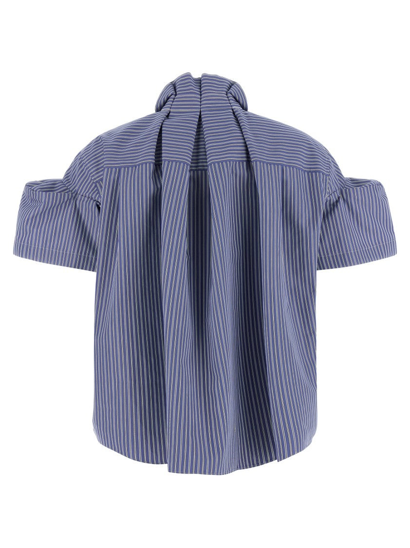 Sacai Cotton Poplin Striped Shirt With Asymmetrical Hem