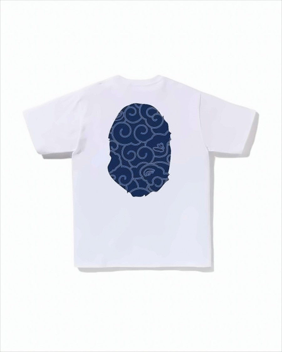 Bape Short-Sleeve White T-Shirt With Navy Blue Graphic