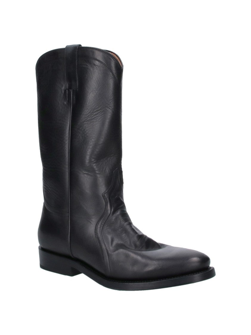 Jil Sander Mid-Calf Black Calf Leather Slip-On Boots