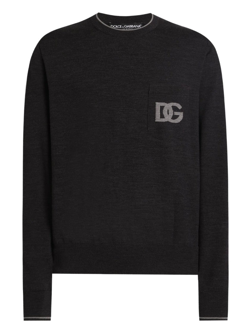 Dolce & Gabbana Black Fine-Knit Wool Crew Neck Sweater