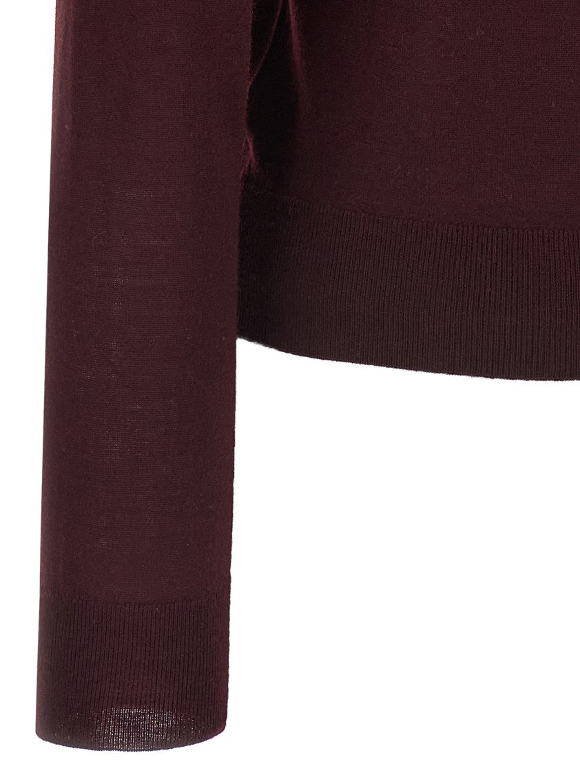 Saint Laurent Deep V-Neck Virgin Wool Sweater With Ribbed Cuffs