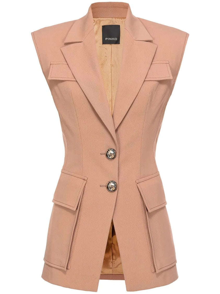 Pinko Tailored Beige Waistcoat With Notched Lapel And Structured Shoulders