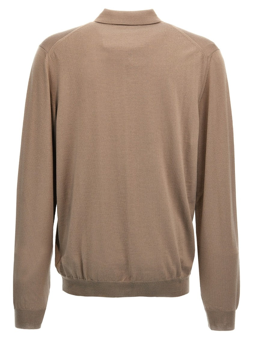 Zanone Wool Knit Polo Shirt With Classic Collar And Cuffed Sleeves