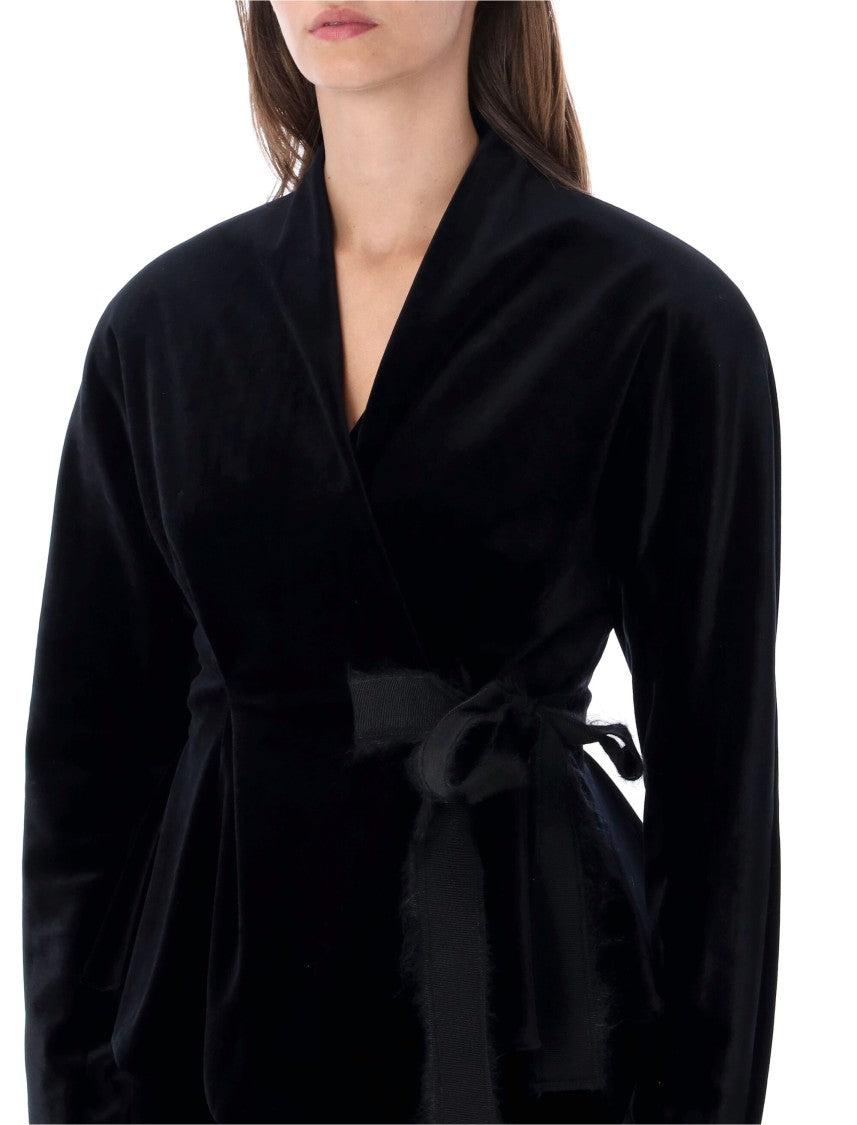 Alberta Ferretti Black Velvet Peplum Wrap Jacket