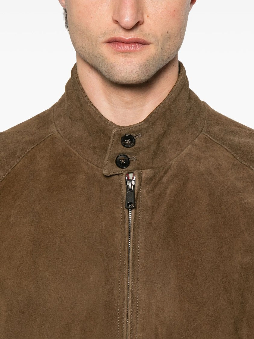 Baracuta Brown Suede Tartan Lining Casual Jacket