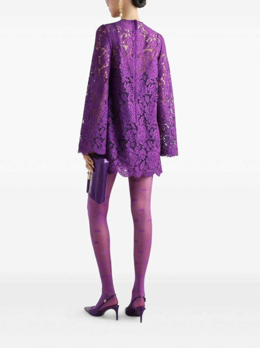 Dolce & Gabbana Cordonetto Lace Mini Dress With Bow Detail