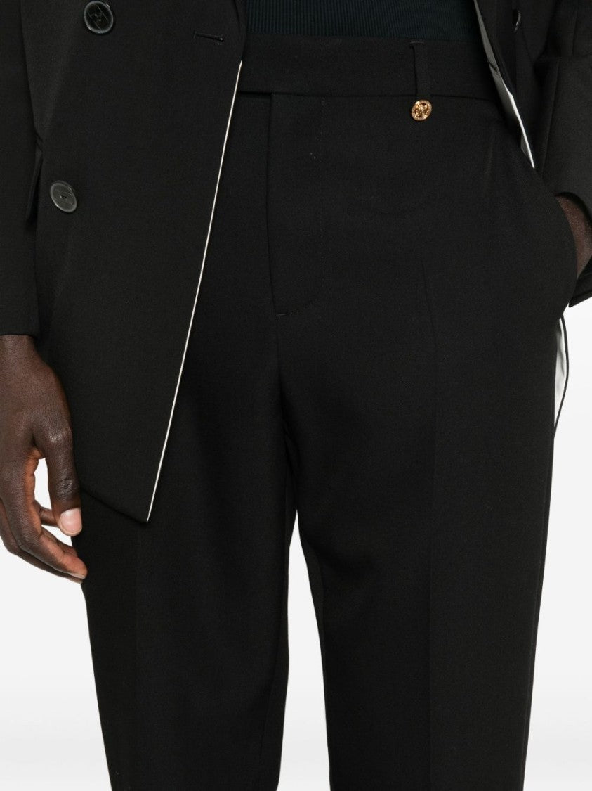 Versace Black Wool Gold Button Straight Trousers
