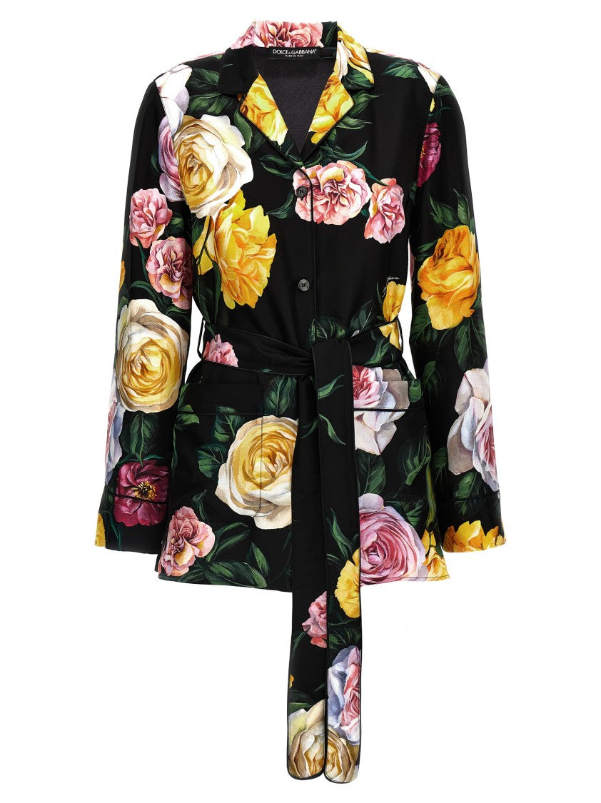 Dolce & Gabbana Floral Print Silk Twill Pajama Shirt