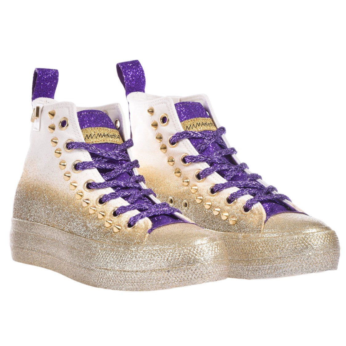 Mimanera Black Gold Handcrafted Studded Platform Sneakers