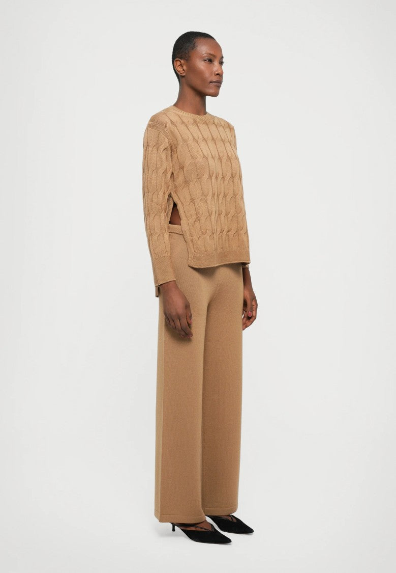 Max Mara Iconic Cable Knit Sweater In Warm Camel Brown