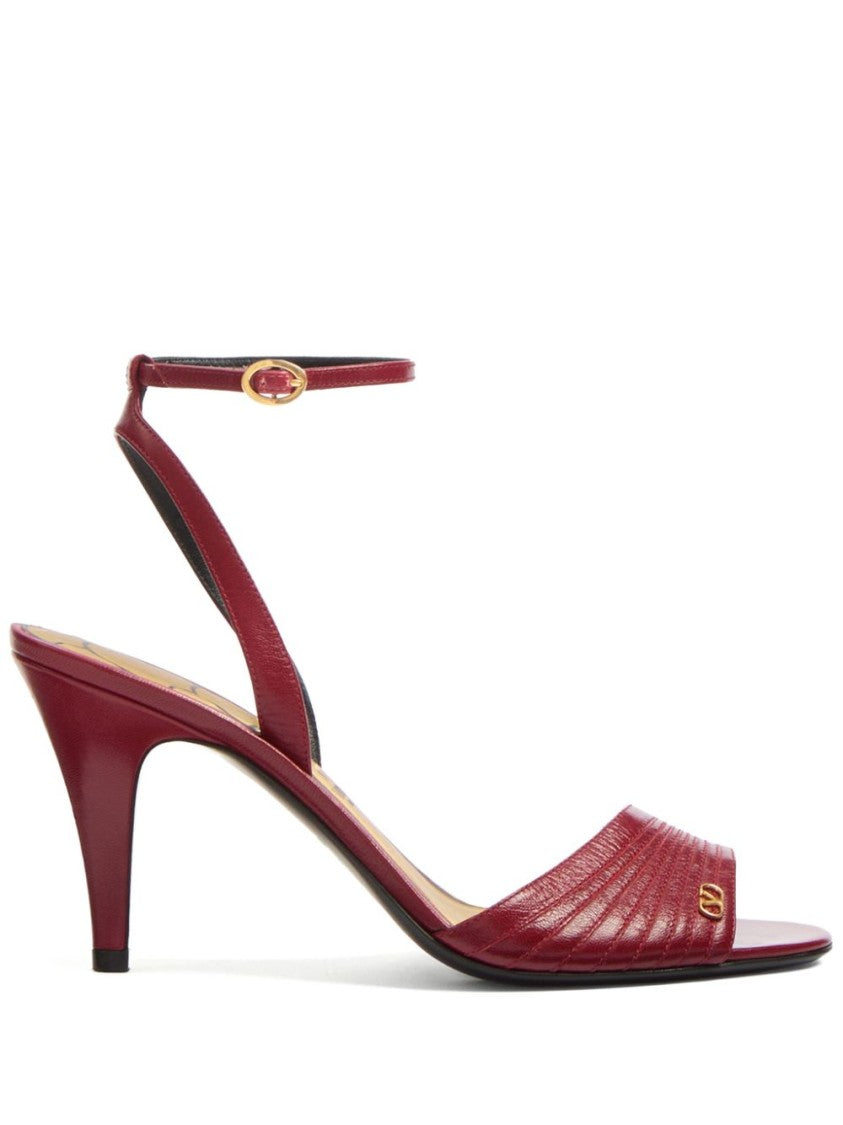 Valentino Garavani Red Leather Sandals With V Logo And Ankle Strap