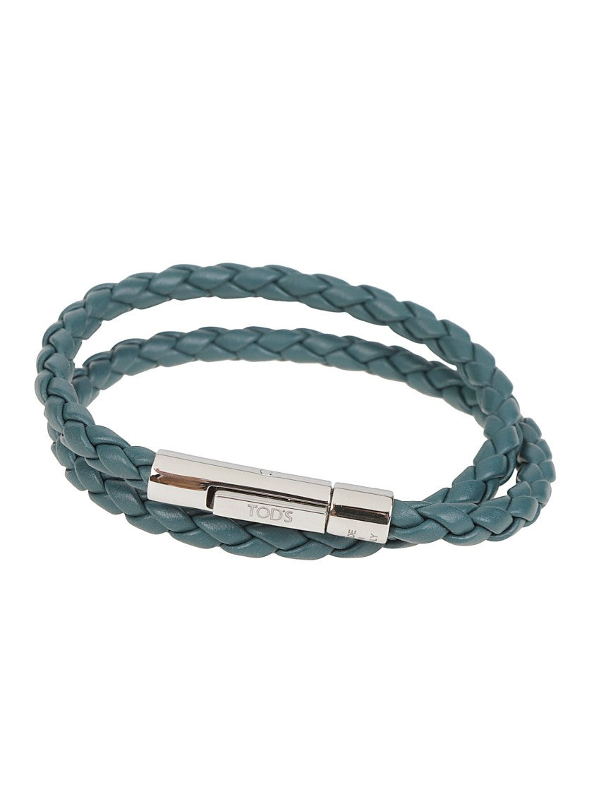 Tod's New My Colors Braided Blue Calf Leather Double-Wrap Bracelet