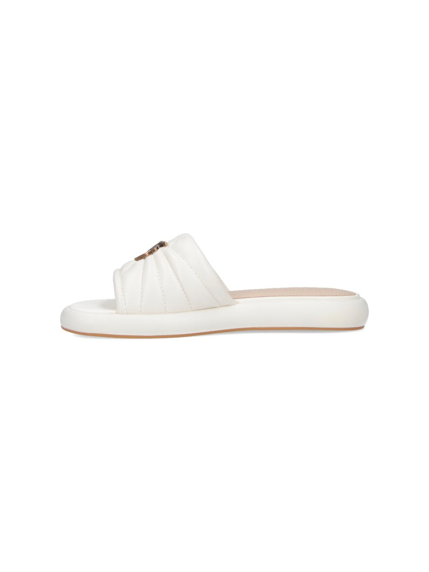 Pinko White Love Birds Quilted Leather Sandals
