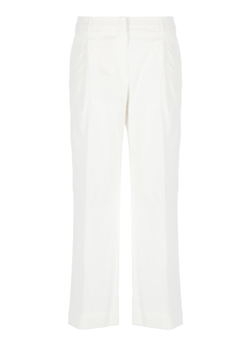 Pt Torino Cropped White Cotton Pants With Wide Leg And Turn-Up Hem