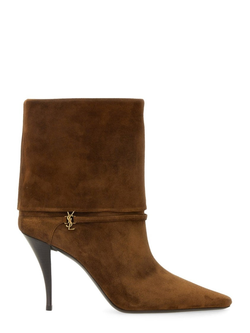 Saint Laurent Mid-Calf Boots With Fold-Over Cuff And Ankle Strap Detail