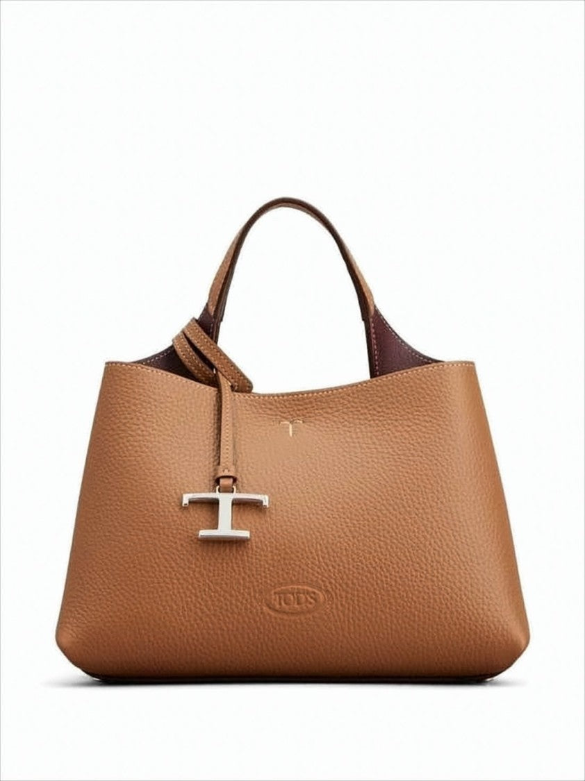 Tod's Textured Calf Leather Shoulder Bag With Metallic Charm