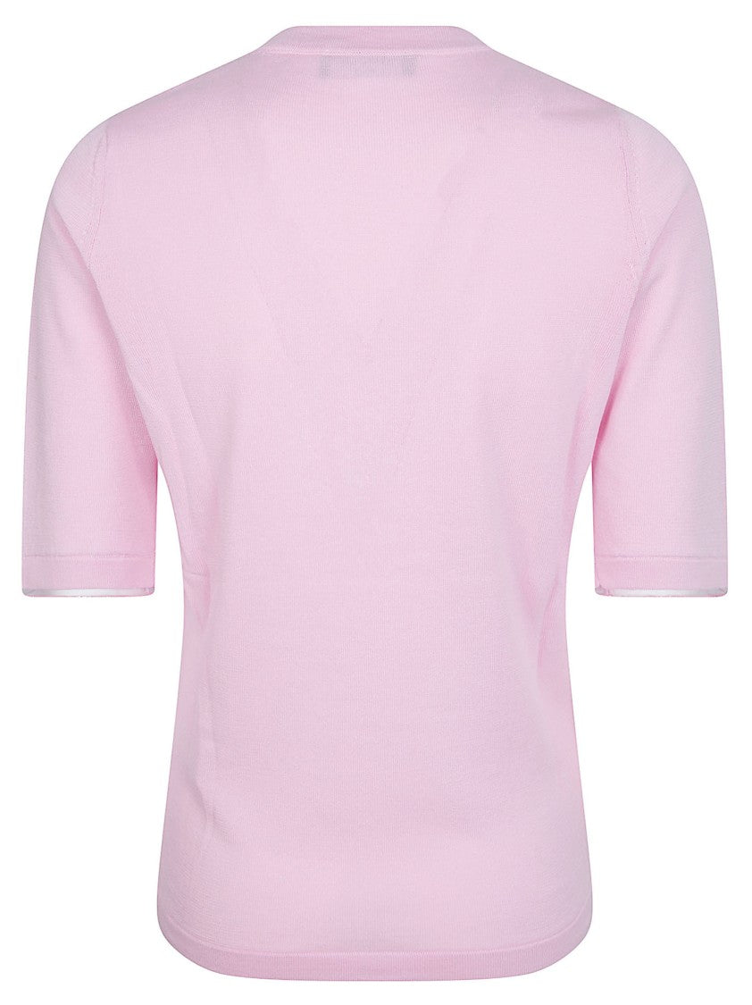 Fabiana Filippi Tailored Light Pink Short-Sleeve Top With Fine Knit Texture