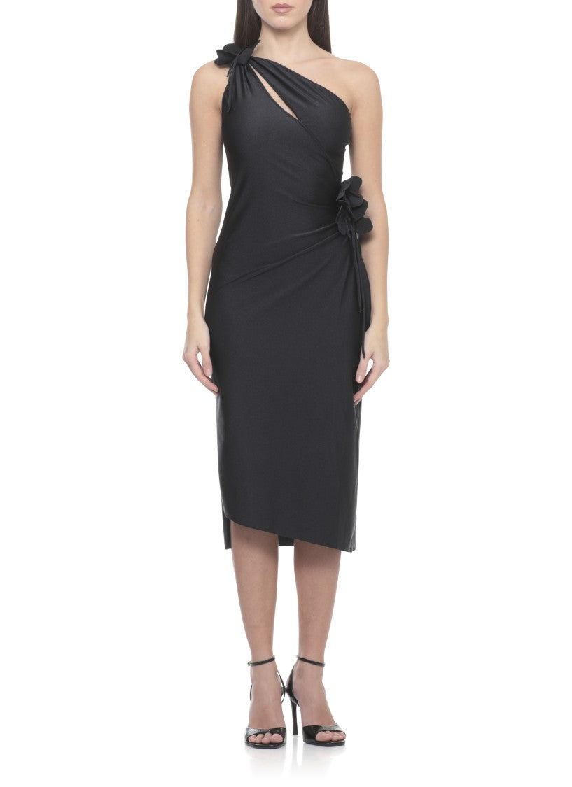 Coperni Asymmetric One-Shoulder Mini Dress With Floral Embellishments