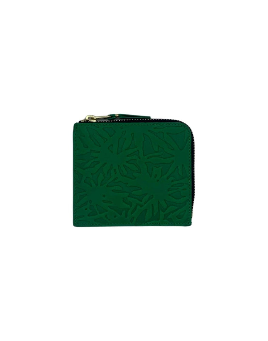 Wallet Cdg Embossed Green Mini Wallet With Zip-Around Closure