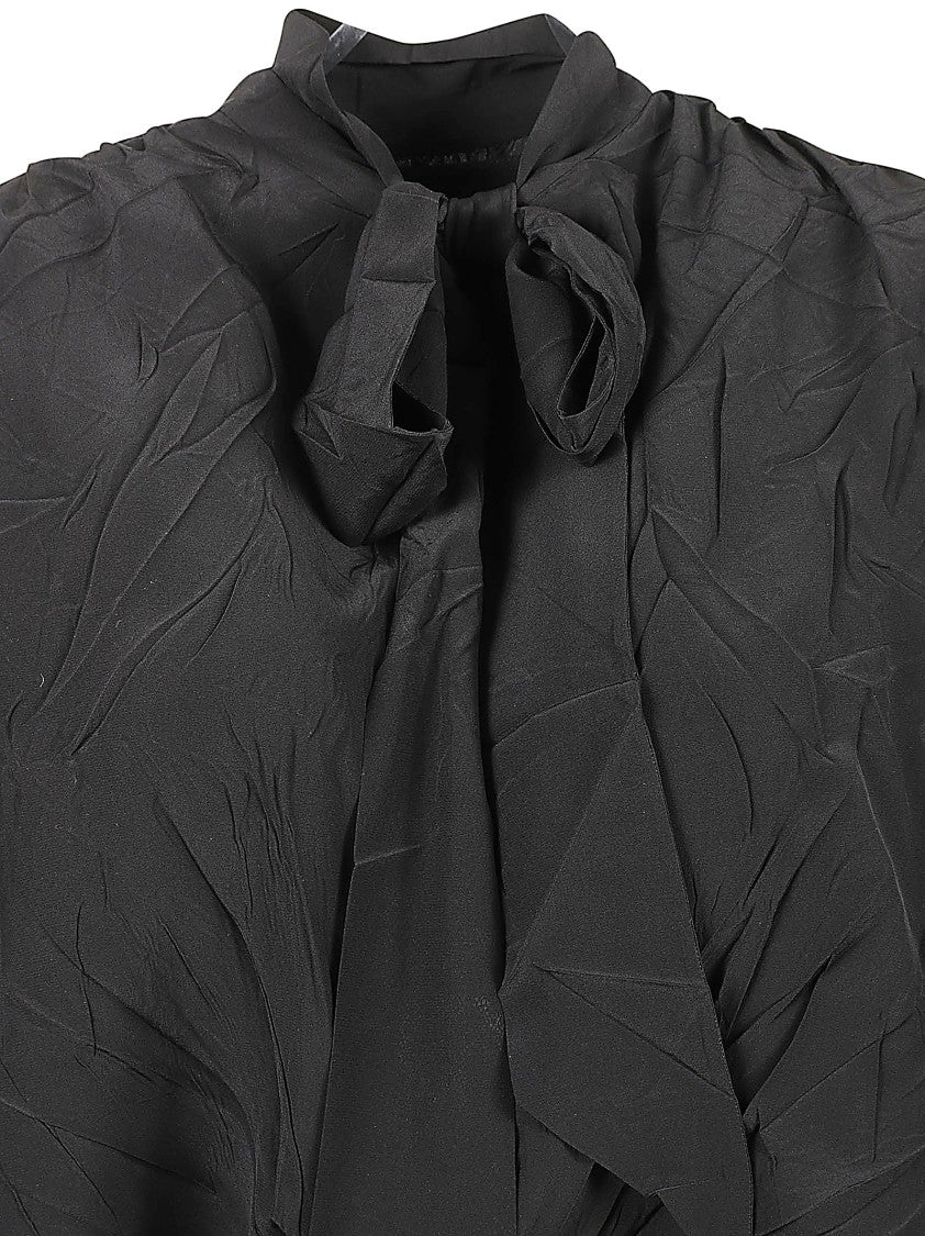 Balenciaga Crinkled Silk Midi Dress With Scarf Collar And Overlay Panel