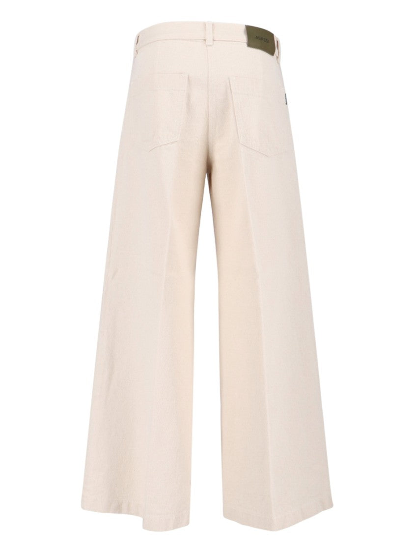 Aspesi Wide-Leg Off-White Jeans With Textured Weave
